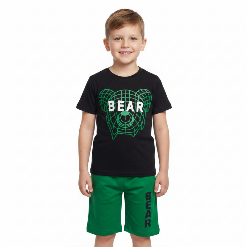 ست تی‌شرت آستین کوتاه و شلوارک راحتی پسرانه مدل BEAR کد M11