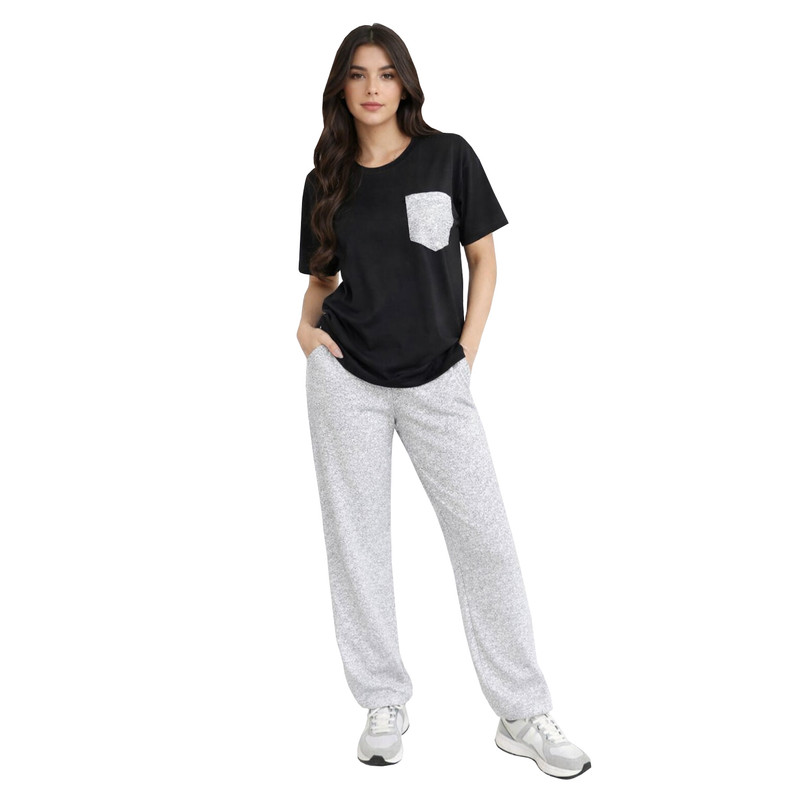 ست تی‌شرت آستین کوتاه و شلوار راحتی زنانه مدل برفکی کد B1008
