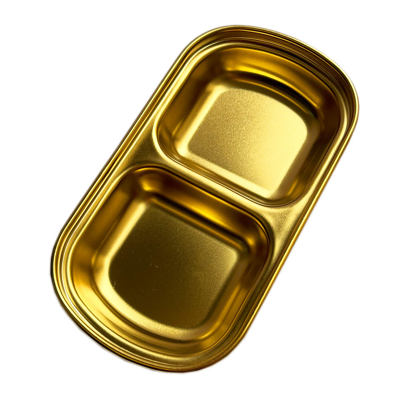 اردو خوری استیل دو خانه لوکس با طراحی تک‌طبقه و قابلیت سرو سس، ترشی، مربا و مزه، مناسب شست‌وشو با دست و قابل استفاده در پذیرایی