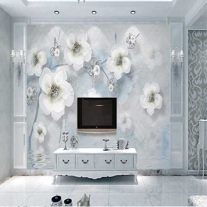 پوستر دیواری سه بعدی مدل گل برجسته سفید DRVF1056
